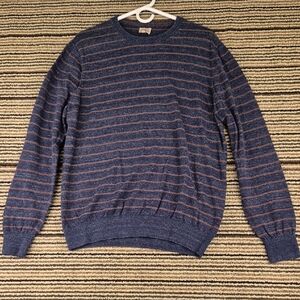 FAHERTY‎ Knit Blue Grey Brown Striped Cotton Mens Sz L Crewneck Sweater